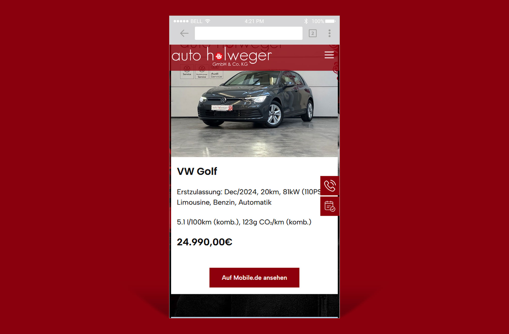 Webseite Screenshot Holweger